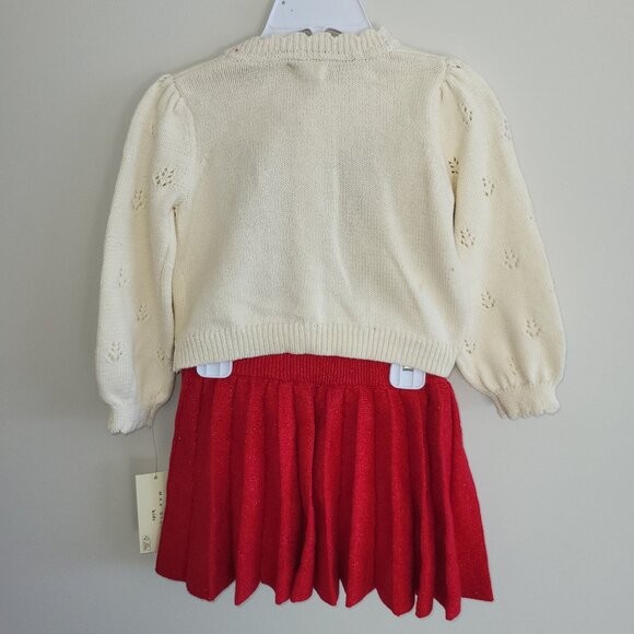 Max Studio 24 months Baby Red and Cream Sweater Set with Matching Bow Headband - Picture 2 of 7